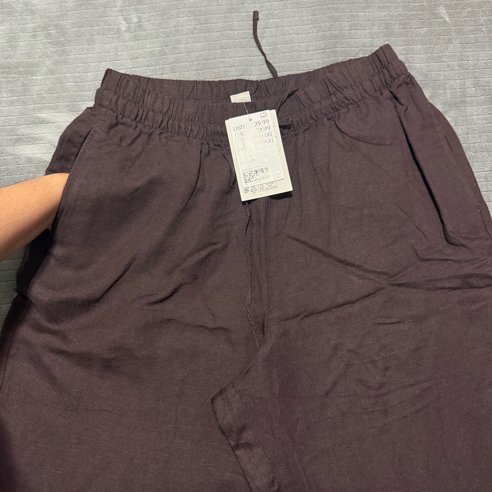 H&M Brown Wide-Leg Linen Pants - Picture 2 of 5